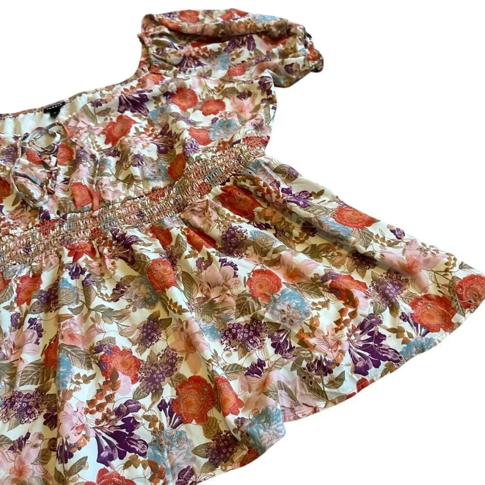 Torrid Colorful Floral Print Blouse Top Shirt Smocked Waist Short Sleeve Size 4x